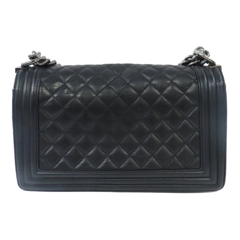 CHANEL Quilted CC SHW Chanel Boy 25CM Shoulder Handbag Calfskin Leather Black