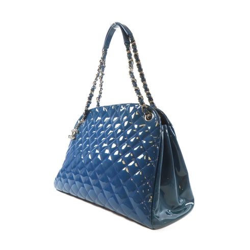 CHANEL Quilted CC SHW Chain Tote Bag Shoulder Bag Patent Leather Blue