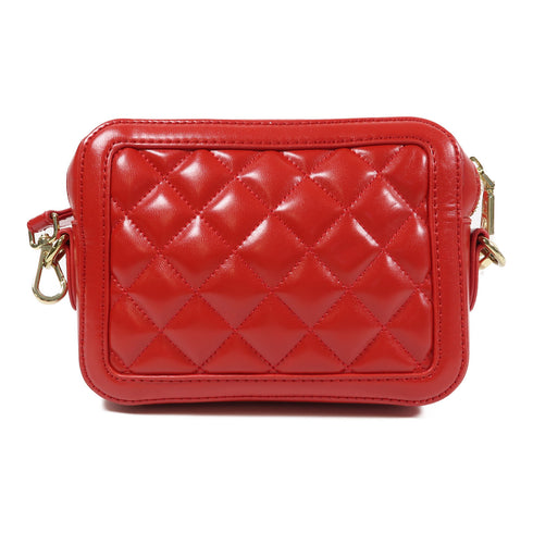 MOSCHINO Quilted GHW Shoulder Bag Coated Canvas Red