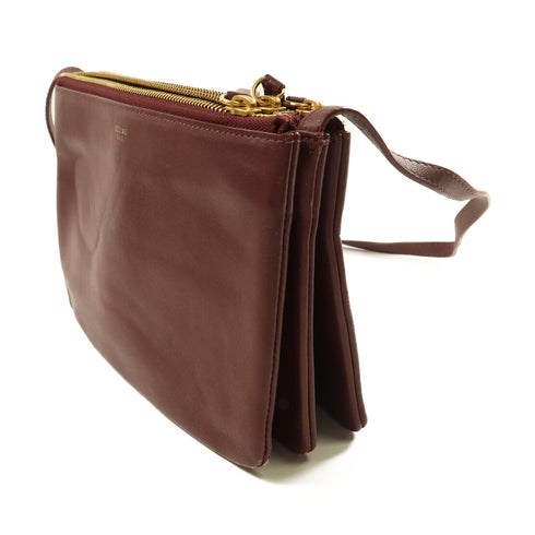 CELINE GHW Trio Shoulder Bag Calfskin Leather Wine Red