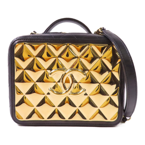 CHANEL CC GHW Vanity Case Chain 2 Way Bag Lambskin Leather Black/Gold