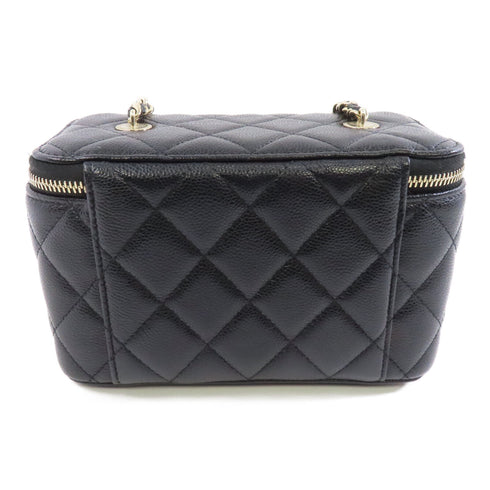 CHANEL Quilted CC GHW Vanity Case Chain Shoulder Bag Calfskin Leather Black