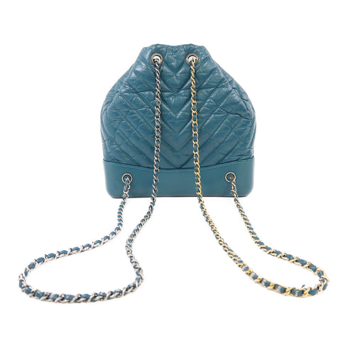 CHANEL Herringbone CC SHW Gabrielle Backpack Lambskin Leather Green