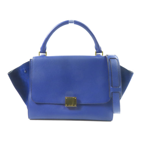 CELINE GHW Trapeze MM 2 Way Shoulder Bag Handbag Calfskin Leather Blue