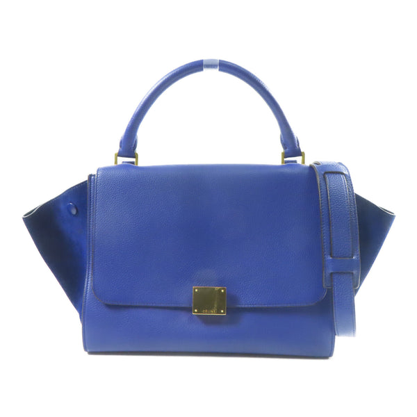 CELINE GHW Trapeze MM 2 Way Shoulder Bag Handbag Calfskin Leather Blue