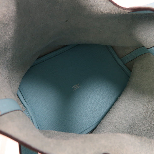HERMES PHW Picotin MM Tote Bag Handbag Taurillon Clemence Leather Bleu Atoll