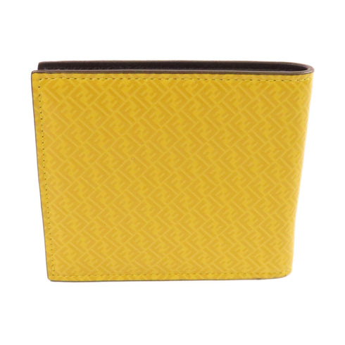 FENDI FF Short Wallet Small Wallet Calfskin Leather Yellow Black