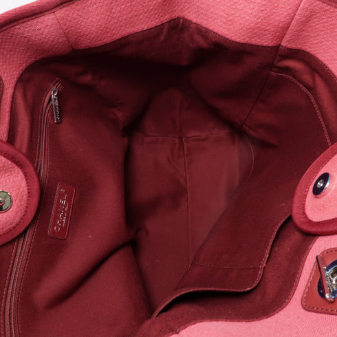 CHANEL CC SHW Deauville Tote 2 Way Shoulder Bag Canvas Red