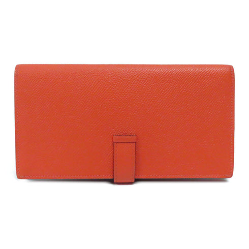 HERMES GHW Bearn W Snap Long Wallet Veau Epsom Leather Rose Jaipur Red