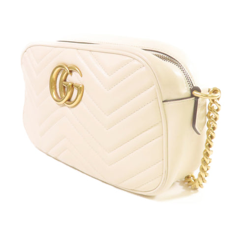 GUCCI GG GHW GG Marmont Shoulder Bag Crossbody Calfskin Leather 447632 White