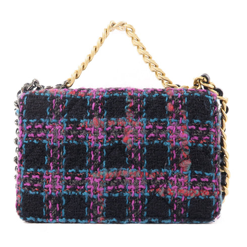 CHANEL CC GHW SHW 19 WOC Wallet On Chain Shoulder Bag Tweed Black Purple