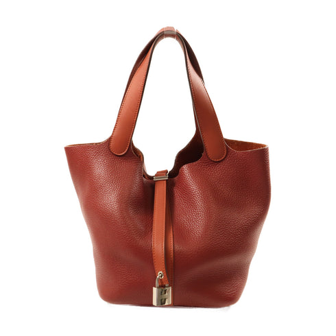HERMES PHW Picotin MM Tote Bag Taurillon Clemence Leather Stamp R Rouge/Red