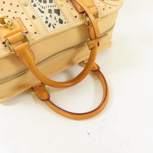 LOEWE GHW Lace Amazona Handbag Lambskin Leather Beige/Brown