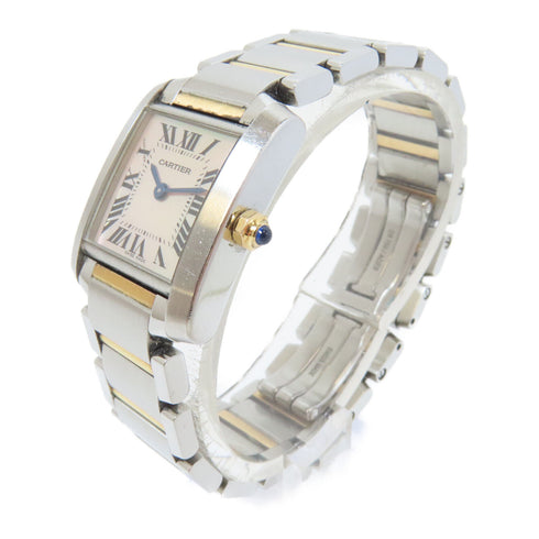 CARTIER Tank Francaise Quartz Watch #2384 18K Gold Stainless Steel Shell Pink