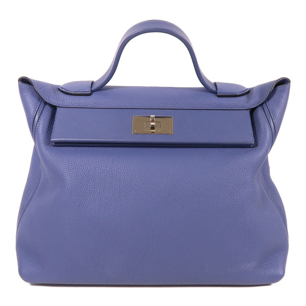 HERMES PHW 24/24 Hand Bag Togo Leather/Swift Leather Bleu Agate