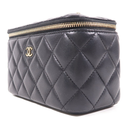 CHANEL Quilted CC GHW Vanity Case Chain Shoulder Bag Lambskin Leather Black v3