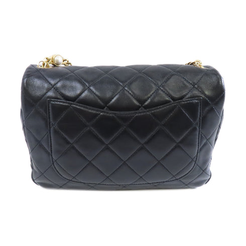 CHANEL Quilted CC GHW Resin Pearl Flap Chain Shoulder Bag Lambskin Leather Black