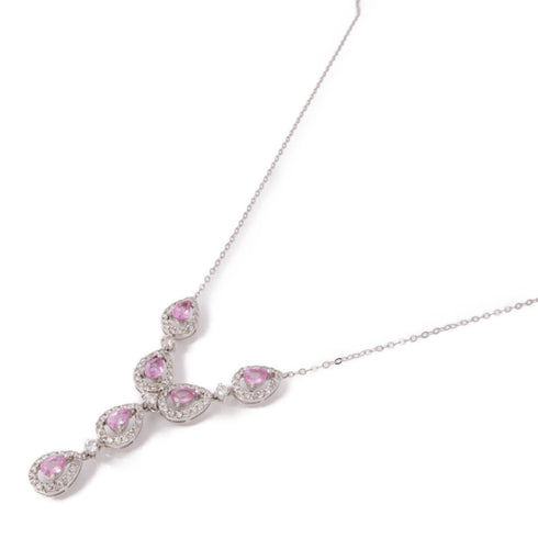 JEWELRY Pink Sapphire Diamond Necklace 18K White Gold