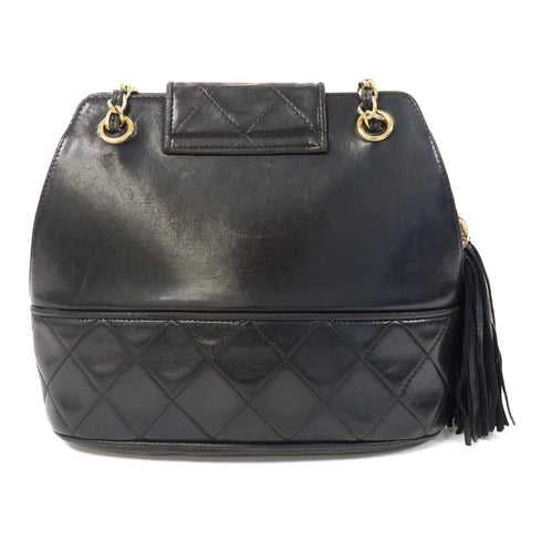 CHANEL Quilted CC GHW Vintage Chain Shoulder Bag Lambskin Leather Black