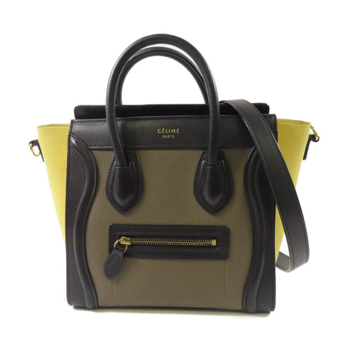 CELINE GHW Nano Luggage 2 Way Shoulder Bag Calfskin Leather Brown/Yellow