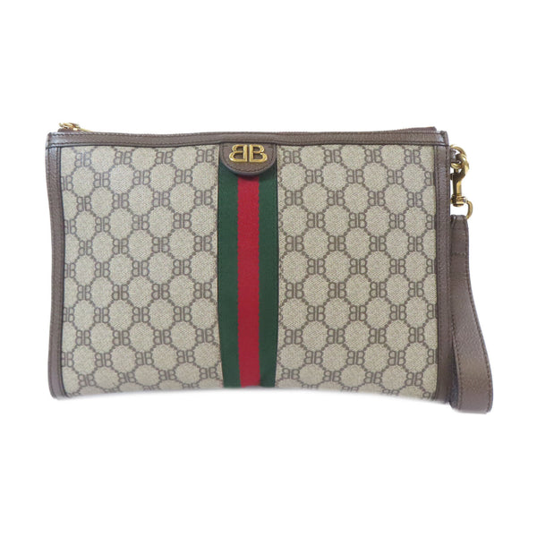 BALENCIAGA GHW Balenciaga x Gucci Pouch Clutch Bag 680382 Coated Canvas Brown