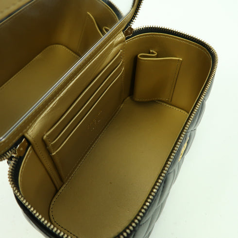 CHANEL Quilted CC GHW Vanity Case Chain Shoulder Bag Lambskin Leather Black v1