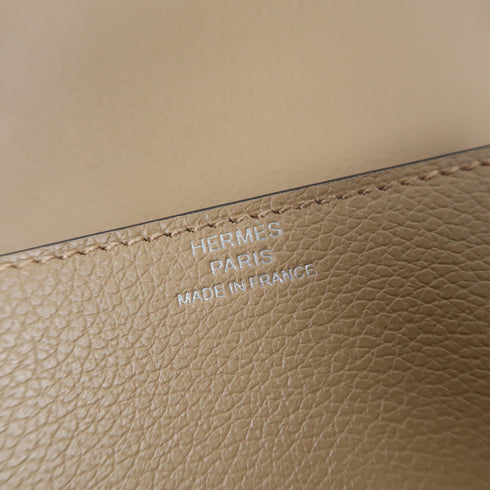 HERMES PHW Roulis Slim Wallet Evercolor Leather Biscuit Brown Yellow Lime