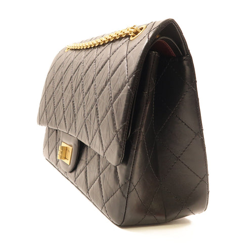 CHANEL CC GHW 2.55 Chain Shoulder Bag Calfskin Leather Black