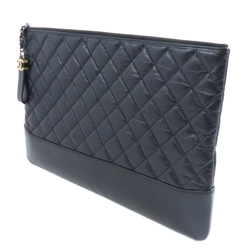 CHANEL Quilted CC GHW Clutch Bag Calfskin Leather Black