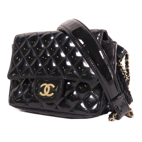 CHANEL CC GHW Chain Shoulder Bag Patent Leather Black