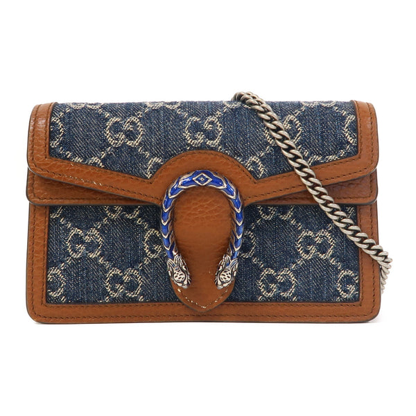 GUCCI GG SHW Dionysus Mini Chain Shoulder Bag Denim/Leather Blue/Brown
