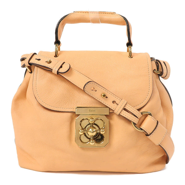 Chloe GHW 2 Way Shoulder Bag Calfskin Leather Apricot