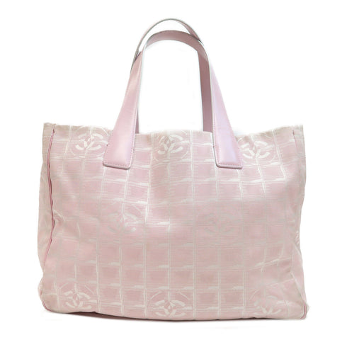 CHANEL CC GHW New Travel Line Tote Bag Handbag Nylon Pink