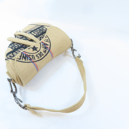 Christian Dior CD SHW Saddle Shoulder Bag Jute Canvas Beige Black