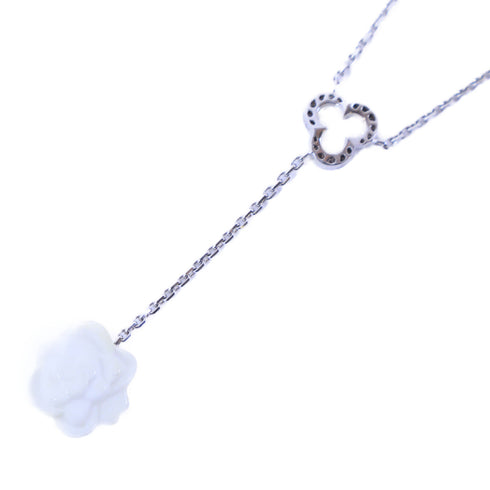 CHANEL CC Camellia White Agate Diamond Necklace J2934 18K White Gold