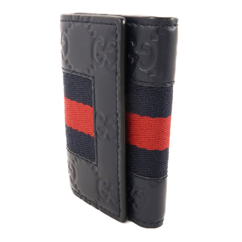 GUCCI GG SHW Key Case Holder 408828 Canvas Calfskin Leather Black