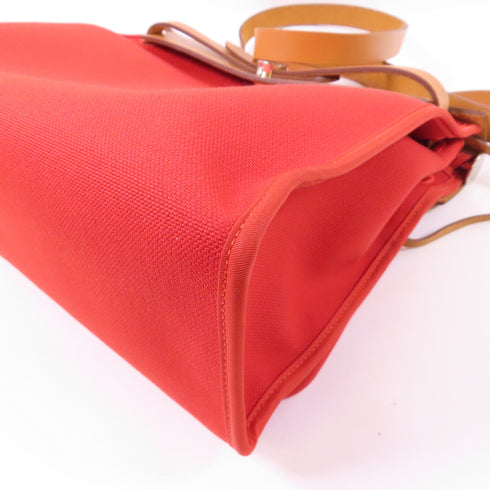 HERMES PHW Herbag PM 2 Way Shoulder Bag Canvas Leather Rouge Tomate