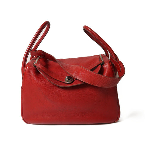HERMES PHW Lindy 34 2Way Shoulder Bag Taurillon Clemence 54 Rough Garance Red