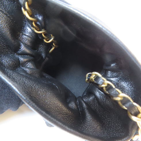 CHANEL CC GHW Mini Chain Shoulder Bag CD0055 Lambskin Leather Black