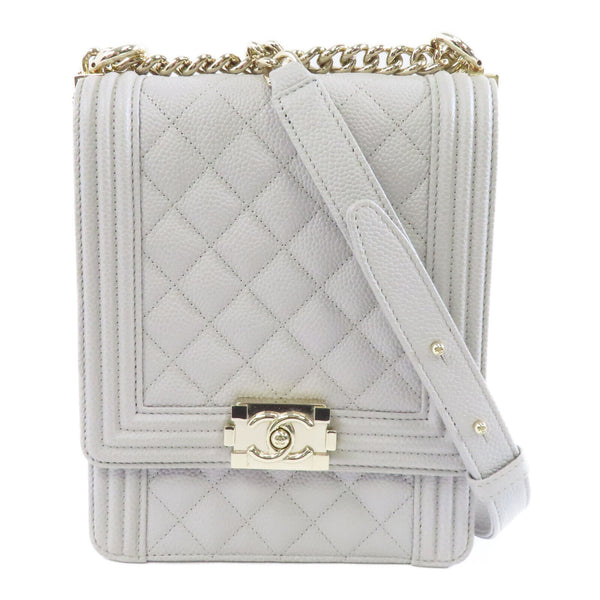 CHANEL Quilted CC GHW Boy Chanel Chain Shoulder Bag Caviar Leather Grey
