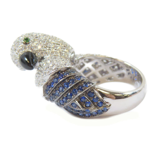 FINE JEWELRY 4.15ct Aquamarine/0.55ct Sapphire/2.86ct Diamond Ring 18KWG US#6.5