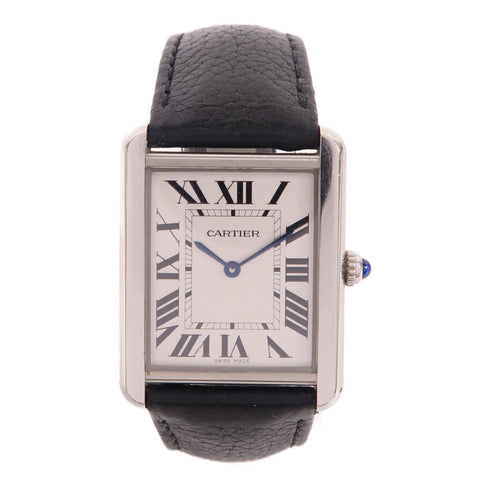 CARTIER Tank Solo Quartz Watch WSTA0028 Stainless Steel Leather White