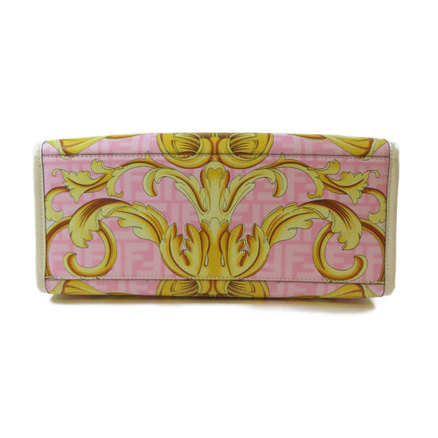 FENDI GHW Fendace 2 Way Shoulder Bag Handbag Coated Canvas White Gold Pink