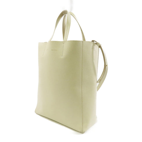 CELINE GHW Cabas Tote 2way Shoulder Bag Calfskin Leather White