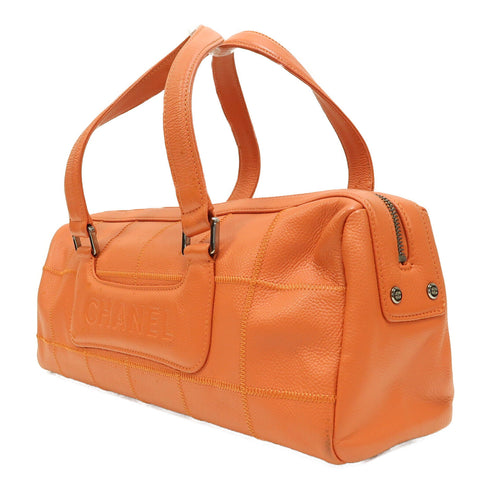 CHANEL CC SHW Boston Bag Handbag Caviar Leather Orange