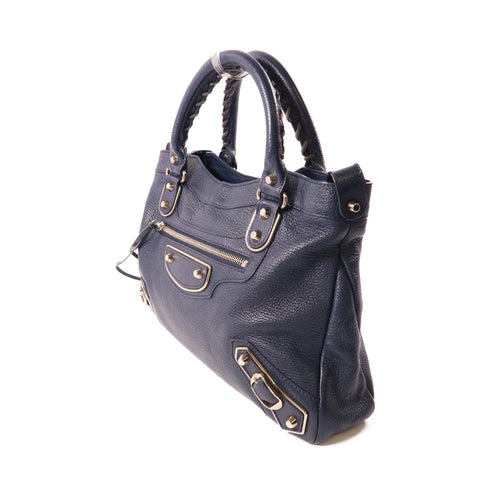 BALENCIAGA SHW City 2 Way Shoulder Bag Handbag Leather Navy