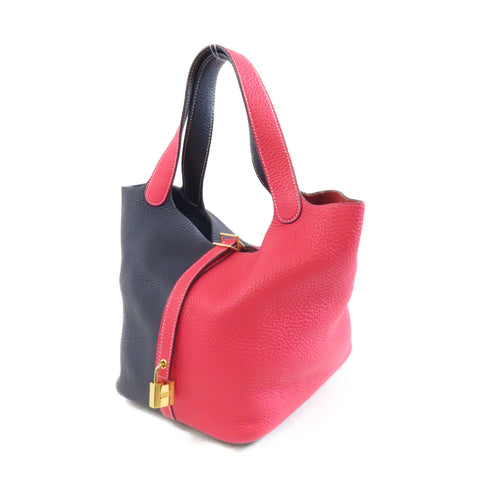 HERMES PHW Picotin MM Tote Bag Taurillon Clemence Leather Navy Red