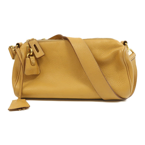 PRADA GHW Daino Box Shoulder Bag BR0094 Calfskin Leather Brown