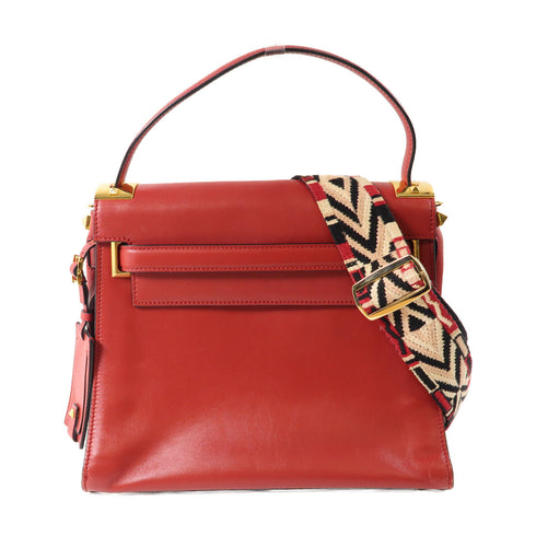 Valentino GHW 2 Way Shoulder Bag Calfskin Leather Red