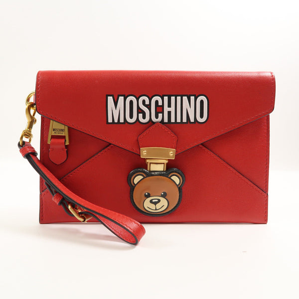 MOSCHINO GHW Pouch Calfskin Leather Red